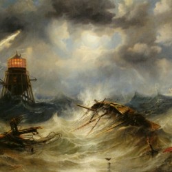A stormy day on the sea and the lighthouse
